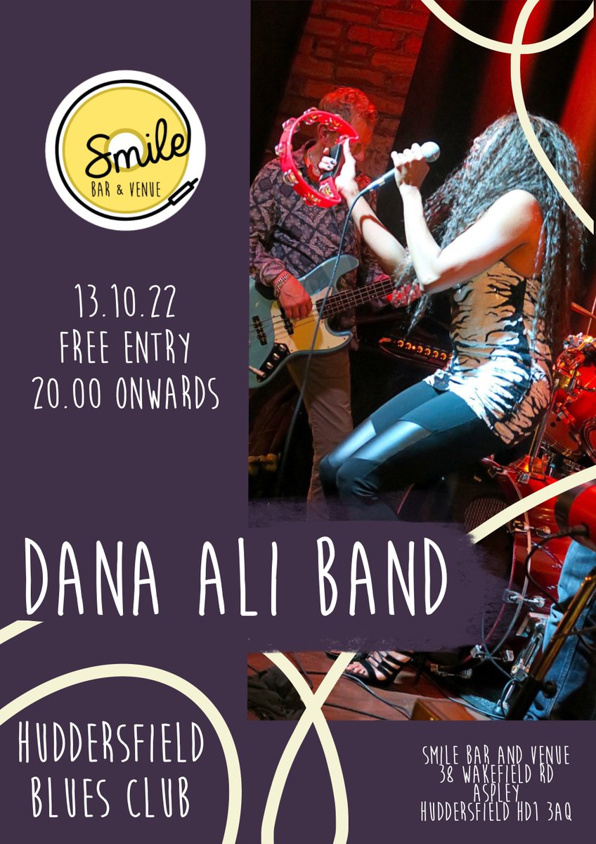 Can't wait - we got American blues / soul singer #DanaAliBand playing #HuddersfieldBluesClub Thursday 13th Oct at #SmileBar 

Event page -> facebook.com/events/1091981…

Come on down!