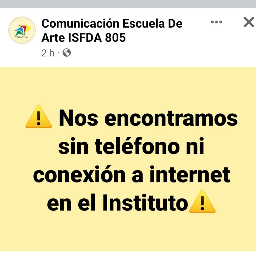 barciaml's tweet photo. #Ahora en @CadenaTiempo Ariel Aschemacher @Isfda805 #SinConectividad 👉'Es la tercera vez que nos pasa, se robaron un tramo de cable de fibra óptica del barrio telefónico y esto nos deja sin servicio. Esto nos dificulta todas las tareas del instituto.' https://t.co/VxabrLEeHP