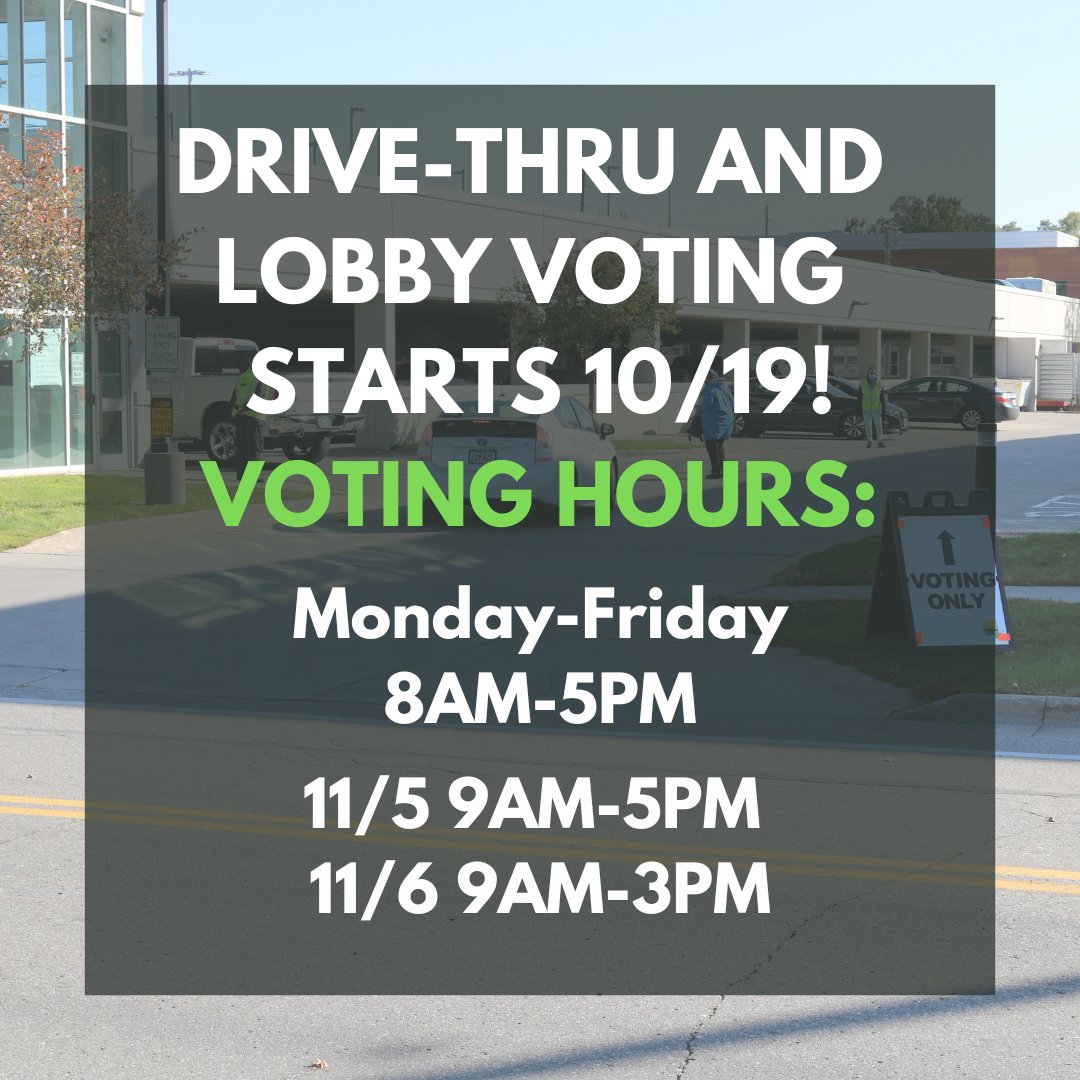 jcauditor's tweet photo. We will have voting available at 2 office locations:
-In our lobby in the Administration Building
-At our drive-thru at the HHS Parking Ramp next door (855 S. Dubuque St.)

Office voting hours are 8-5 Monday-Friday. We will also have voting on 11/5 (9-5) and 11/6 (9-3) https://t.co/r4zssour3V