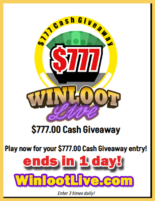 Winloot's tweet photo. #GiveawayAlert

Don't miss the chance to #win $777 Cash! 
#Sweepstakes #Giveaway ends in 1 day!

Get your FREE entries today: https://t.co/sHXOnptsEY https://t.co/Z5nAZKh39c