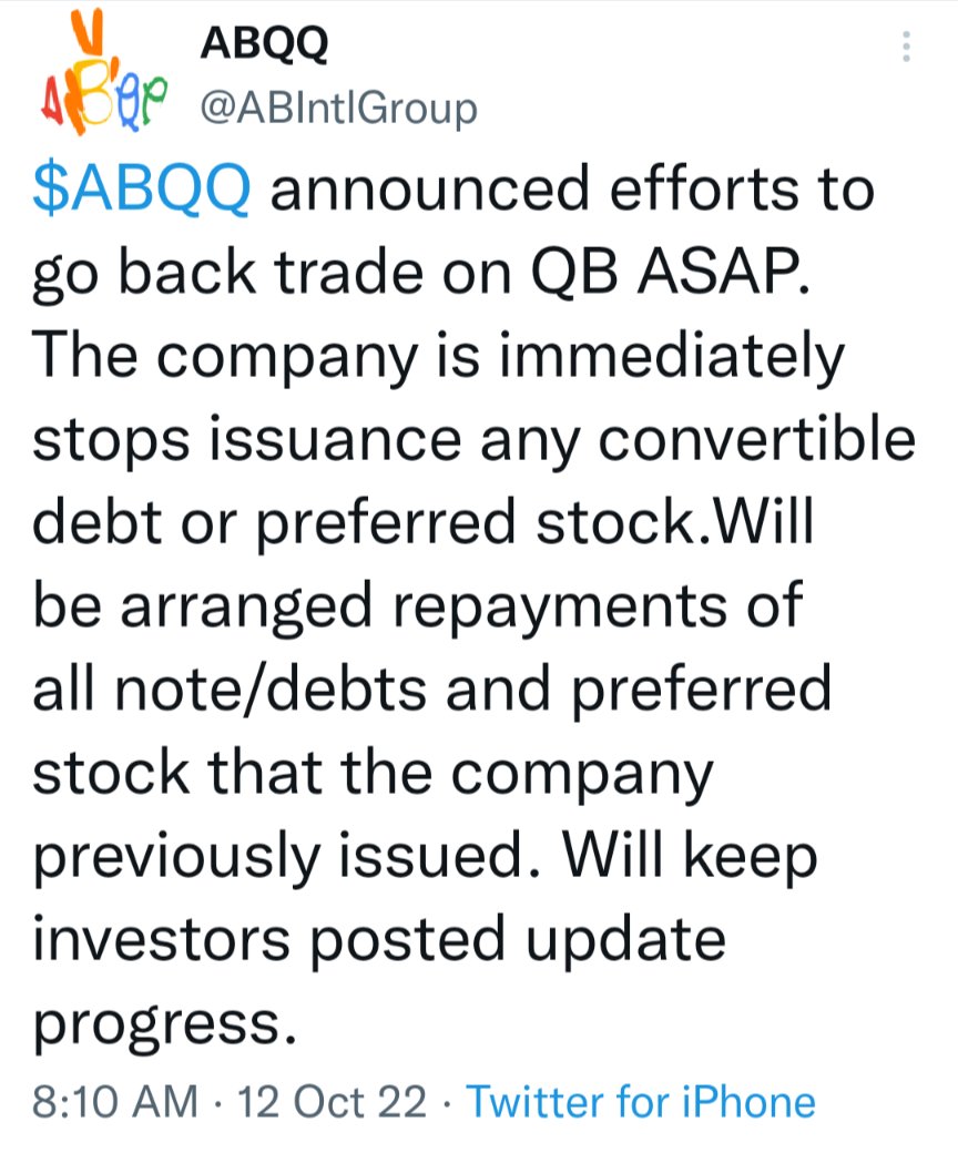 StockOptTrader's tweet photo. $ABQQ New GM from $AMC , second movie licensing deal ! has  cash flow &amp; more,  could be next $AMC "meme" type  move,  and now closing out debt,back to QB,  #Bullish moves.This was in dollars$$ before covid could see .50 in heartbeat  IMHO https://t.co/9FiVA9bIgk