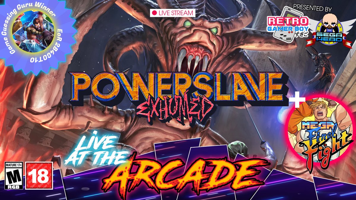 Mike_Rouse's tweet photo. Tonight we are travelling through time and space to the #PowerSlave / #Exhumed universe in today's Live at the Arcade. We will also play through the new #FinalFight demo for the #SegaGenesis &amp; Mega Drive 👉https://t.co/9V83JdMeTD

#retrorefresh #MegaFinalFight #live #retrogaming https://t.co/heKaDdl9ex