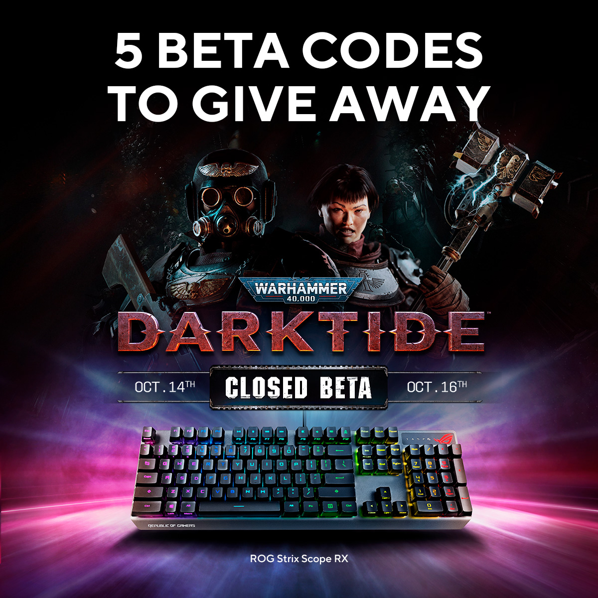 Calling all Warhammer fans! We've got 5 beta codes to be given away!

Rules are simple, all you need to do is like this post, retweet, and reply.

We'll choose 5 winners tomorrow morning entirely at random to receive the beta code.