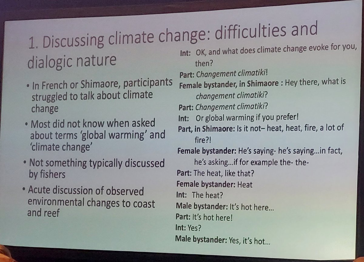Why should environmental social scientists care about linguistics? "Synonyms" can have different unspoken connotations, and those can vary with context. Translate those terms back and forth a few times, and your data becomes a game of chinese whispers.
#ClimateCrisis 
#WIOMSA2022