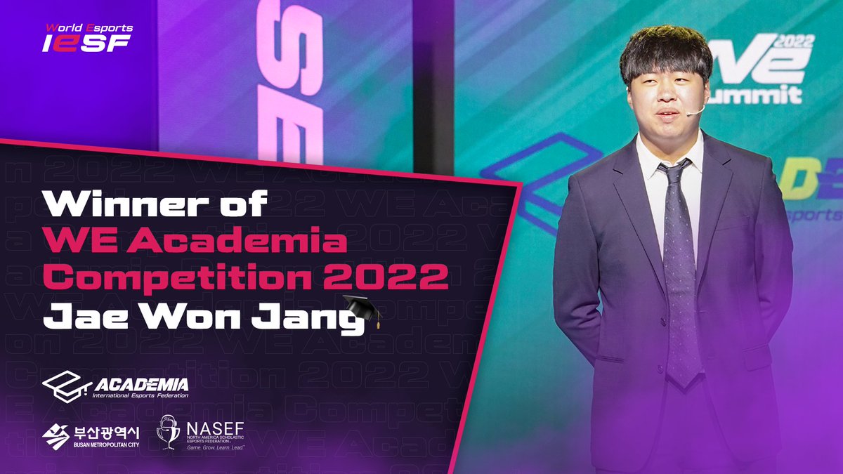 iesf_official's tweet photo. After we had received so many interesting applications from all over the world, our expert committee chose their winner.
The best paper on the research subject of "Health, Wellness & Well-being in Esports" belongs to Jae Won Jang! 🤗
#WorldEsports #IESF #WEAC https://t.co/6Vj67AJCyl