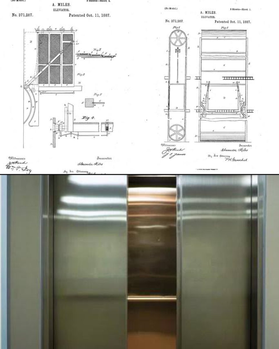 AfricanArchives's tweet photo. On this day in 1887, Alexander Miles was awarded the patent for inventing mechanism that allowed elevator doors to open and close automatically. https://t.co/sXuyOER6z4