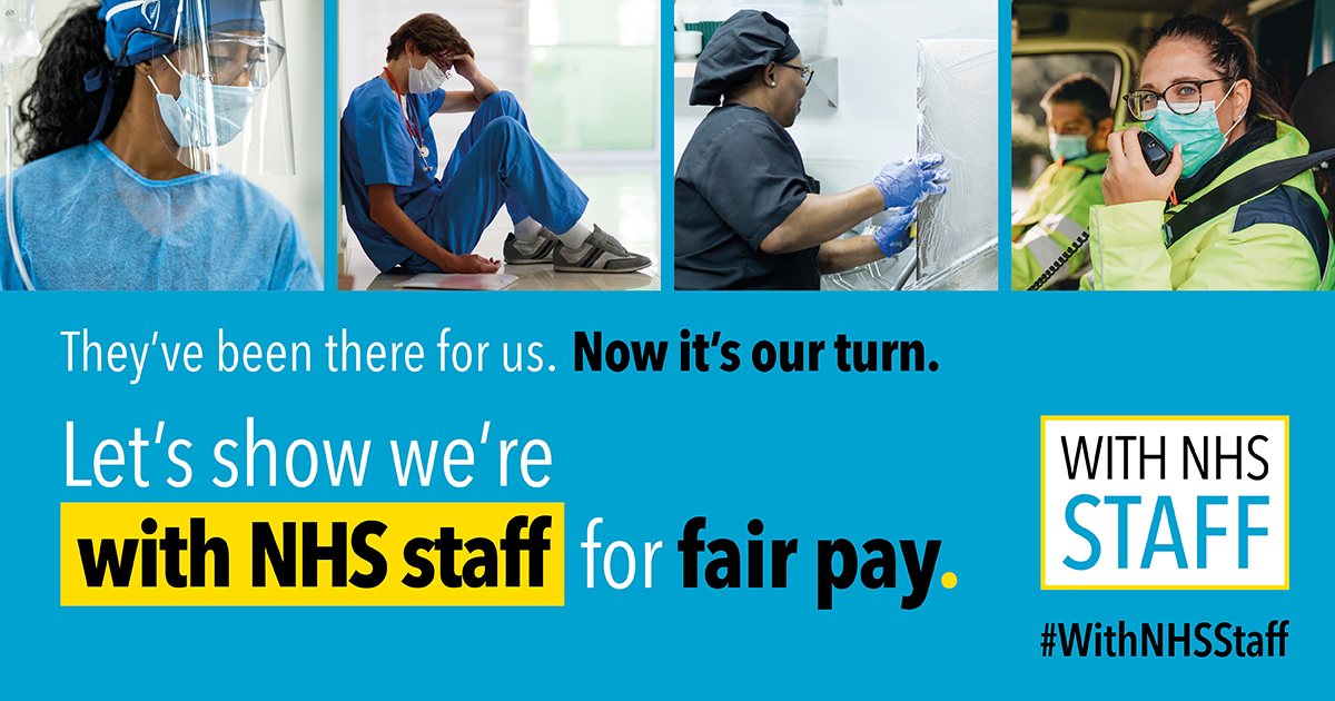 nhsunions's tweet photo. We’re campaigning for proper investment in #NHSpay. Give us a 💙 or retweet if you’re #WithNHSStaff for #FairPay https://t.co/KqXF8rb4zs