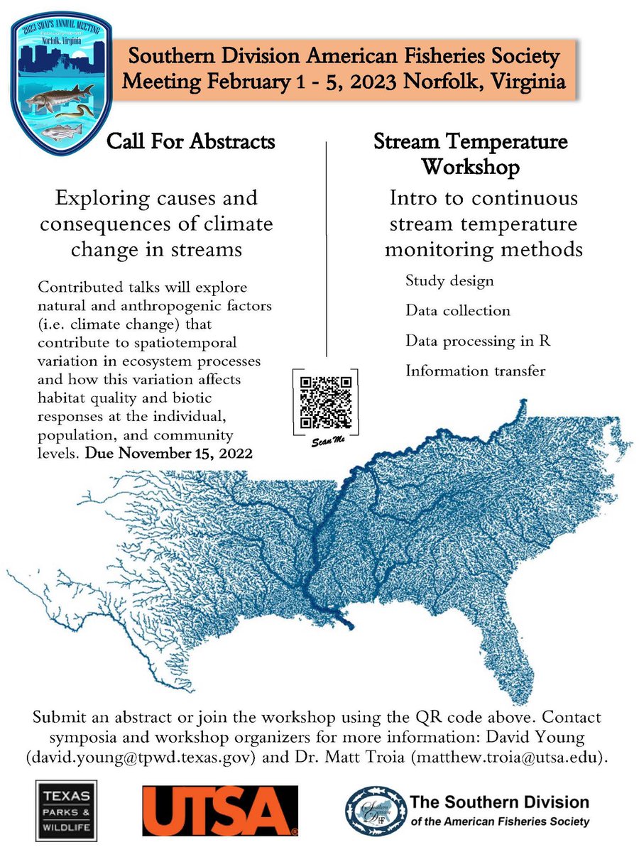 Interested in stream temperature and planning to attend #SDAFS meeting in Feb 2023? Consider contributing a talk or attending our workshop. Please retweet!