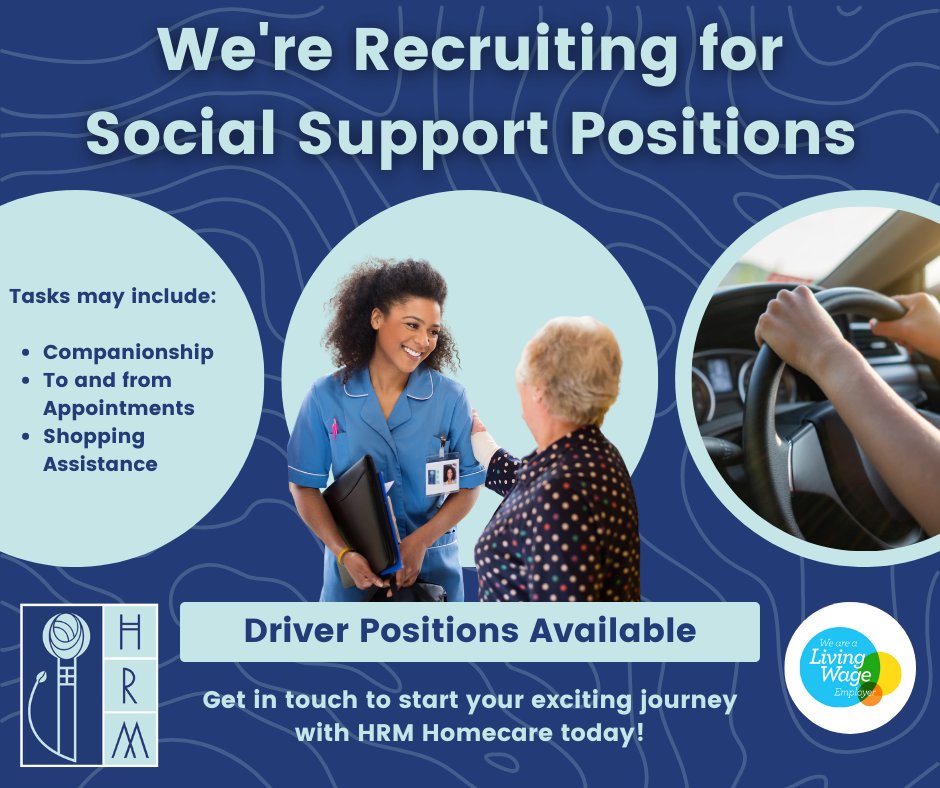 Do you have experience in the #SocialCare Sector? Are you retired or looking for a change?💙 We're recruiting Support Workers to provide our Service Users with Social Support across many of our areas🗺️ ☎️01236 429859 #HRM #Homecare #WeCare #CareAboutCare #ShineALight #PartTime