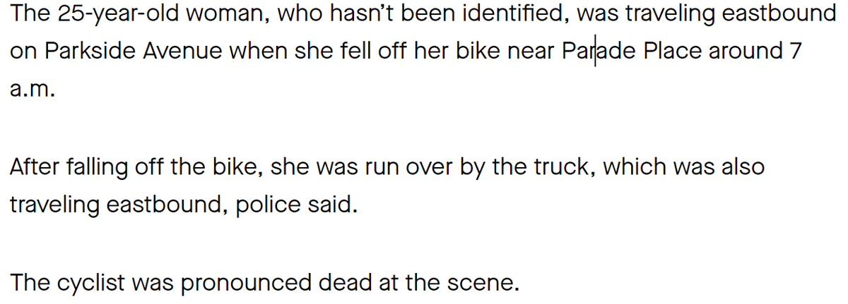 NYCBikeLanes's tweet photo. It's time to ignore the NYPD's false statement!

"After falling off the bike, she was run over by the truck, which was also traveling eastbound, police said."

Complete bullshit.

https://t.co/tpa2TZNQ36 https://t.co/SJUq9h04sw