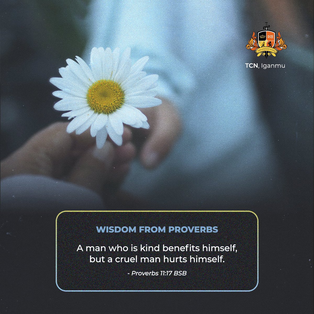 TCNIganmu's tweet image. The wisdom from the Book of Proverbs.

It pays to be kind.

#TheCovenantNation
#TCNIganmu
#WisdomFromProverbs