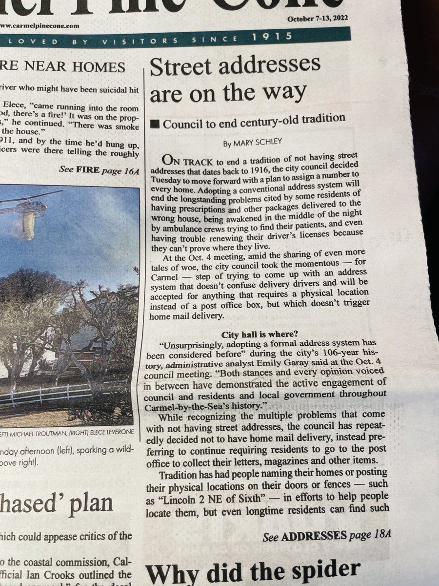 bindesh1's tweet photo. One of the things I love about traveling for conferences is learning unique things about the location. Carmel-by-the-Sea next to #Asilomar doesn’t have street addresses and homes are simply identified, e.g, as 3rd houses south of NW #ASMSAsilomar @asmsnews https://t.co/hnmm32xA7v