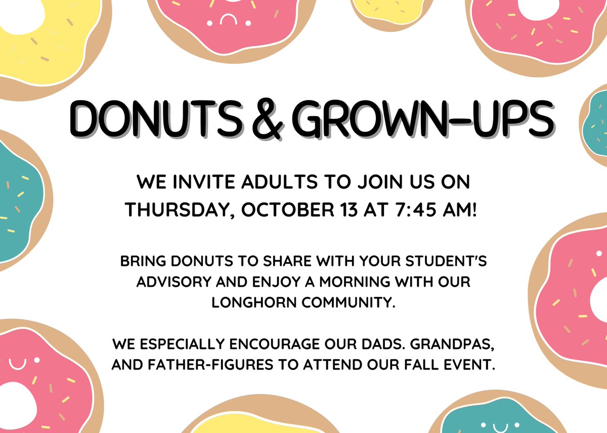 lonestarmiddle's tweet photo. Tomorrow! We look forward to bringing this event back and enjoying a morning with our Longhorn families, students, and donuts! #WeAreNampa https://t.co/Poxr0velgq