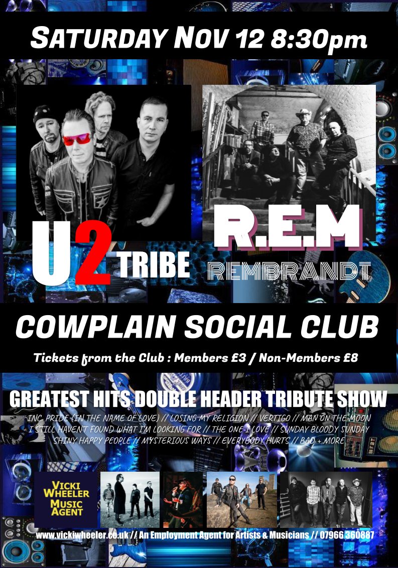 remgbcom's tweet photo. Also next month we've got a double header #tribute show with @u2tribe at #Cowplain Social Club. Tickets from the door, £3members £8non-members. 2x #greatesthits sets. #Portsmouth #Hampshire #LiveMusic #REM #U2 #gigs #remgb - thank you @vickiwheeler63 https://t.co/IxTBgf4KMr https://t.co/idDg9qjFg6