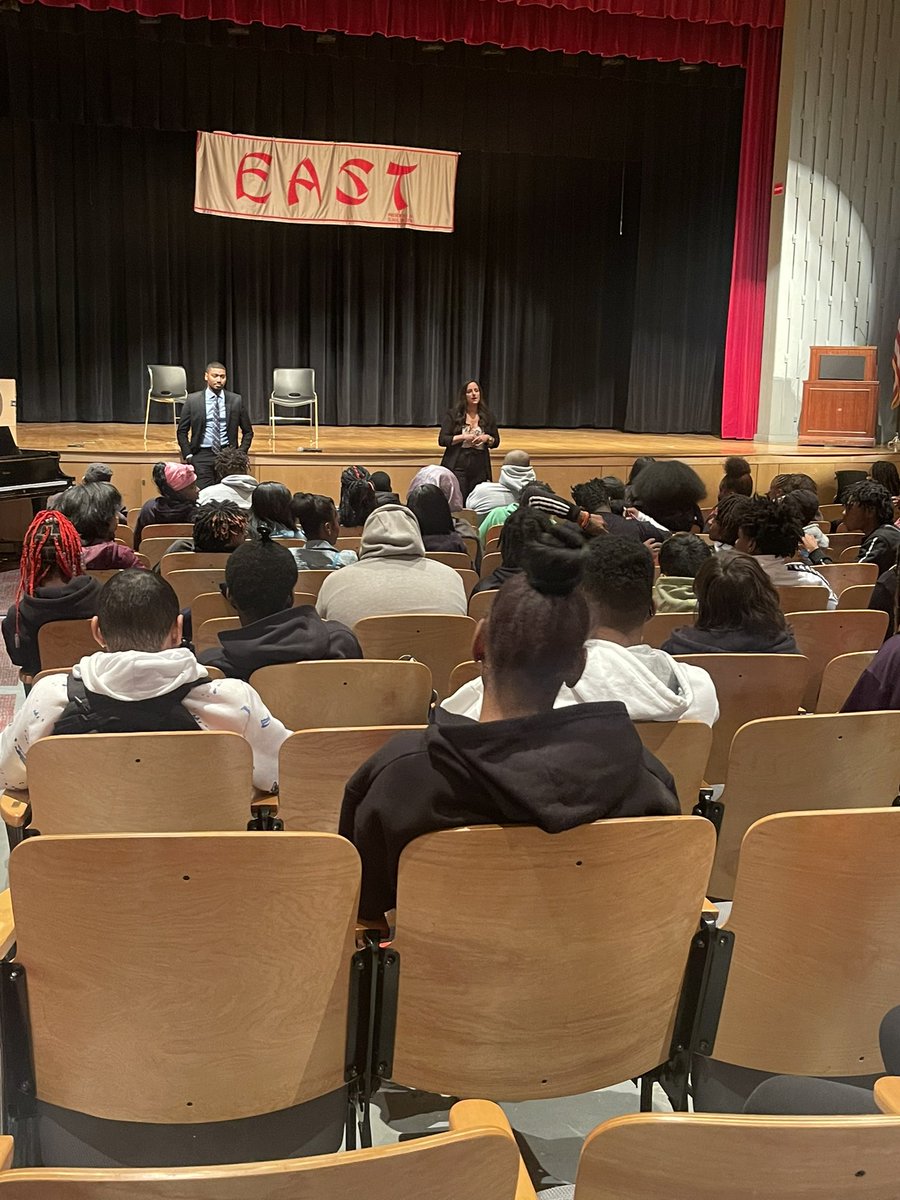 80eastclc's tweet photo. Ellen and Contrell: East ‘08 grads came to talk to our Freshman about respect and their future! #eastalumni #dragonsforlife https://t.co/48Prd3SNc5