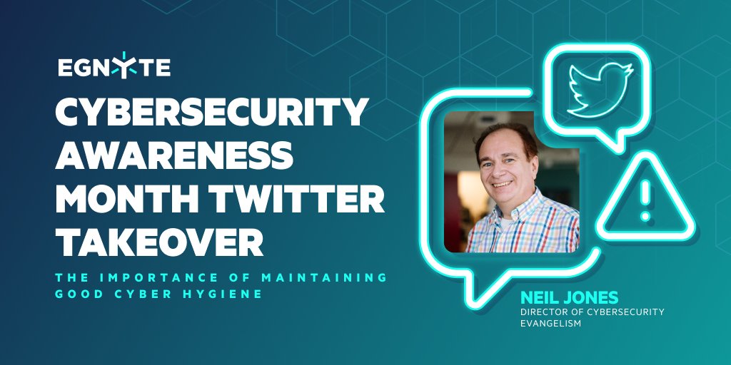 Egnyte's tweet photo. How would you rank your cybersecurity hygiene? For the next two days as part of #CybersecurityAwarenessMonth, our Director of Cybersecurity Evangelism @NKJ11 will be taking over the Egnyte feed to share #cybersecurityhygiene best practices that you can implement now. https://t.co/zfZtZMNJjb