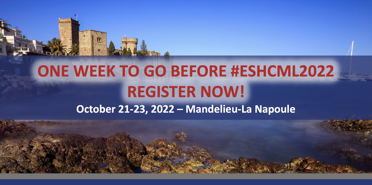 📣 ONLY ONE WEEK TO GO BEFORE THE START OF #ESHCML2022 REGISTER NOW ➡ bit.ly/3sqDZ1S 24th John Goldman Conference on #CML 🗓️ Join us on Oct. 21-23 in Mandelieu-La Napoule 🇫🇷 Chairs: @GCC_Cortes, @timhughesCML, D.S. Krause #ESHCONFERENCES #HAEMATOLOGY #HEMATOLOGY @icmlf