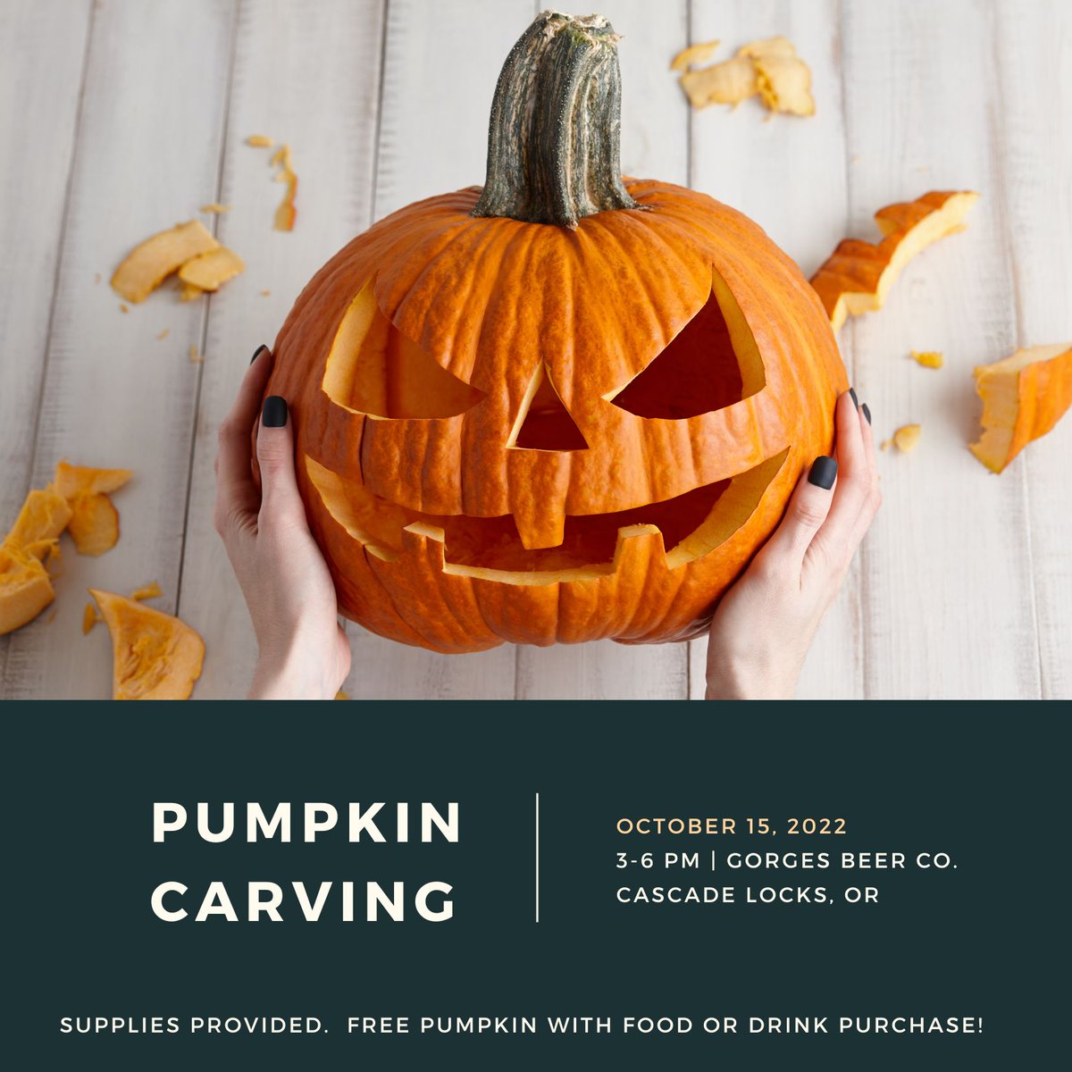 Join us Saturday afternoon in Cascade Locks!  Fun for the whole family.  We'll provide pumpkins, carving tools, newspaper (for the mess) and we'll sell food for all plus beverages for the parents :)