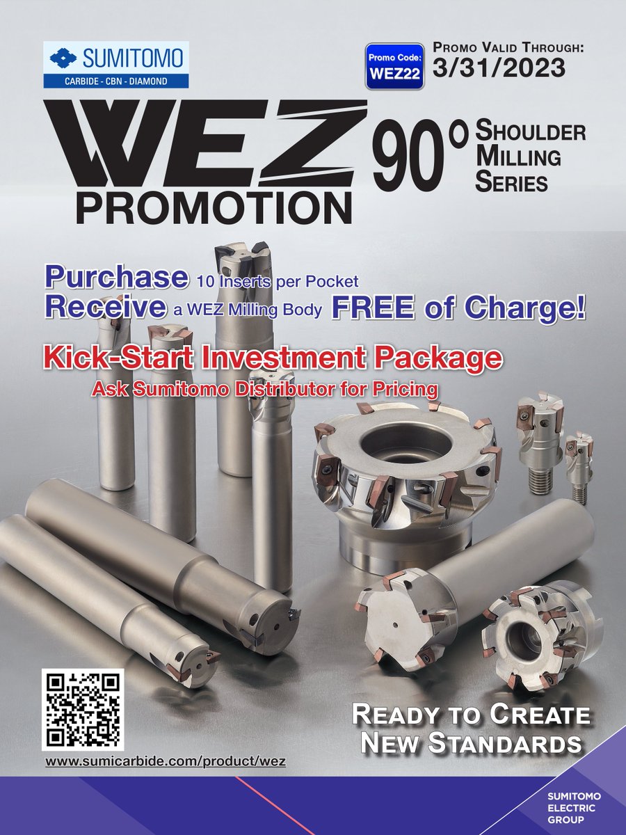Look for #Sumitomo’s #WEZ Shoulder Milling Promotion on Page 2 of the latest issue of Modern Machine Shop Magazine, where you can stay up to date with important news and updates in the machining industry.

WEZ Promo: sumicarbide.com/wez/
Modern Machine: mmsonline.com/articles/issue…