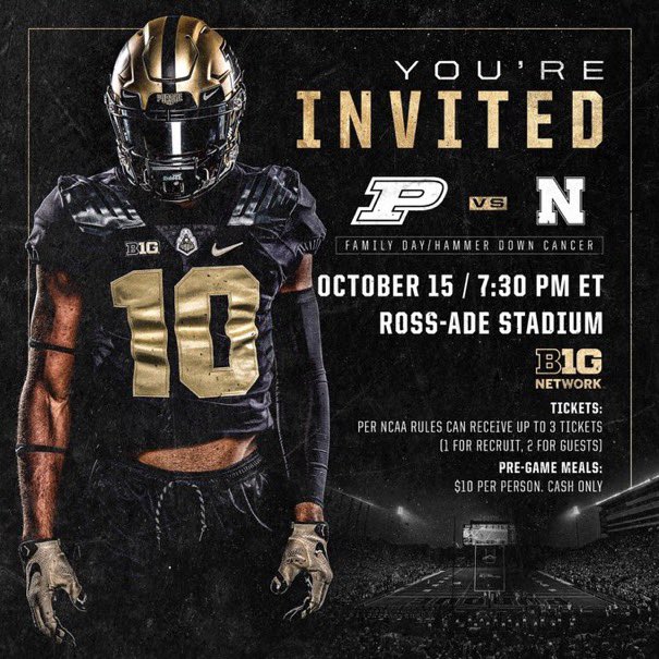 Staying in my home state this weekend. Excited to go back to Purdue and watch @BoilerFootball play Nebraska. Thank you @TMossbrucker for inviting me. #boilerup @CoachNatePurdue @IndianaPreps @PrepRedzoneIN @PitViperMediaIN @AllenTrieu @Rivals_Clint @Bryan_Ault @MickWalker247