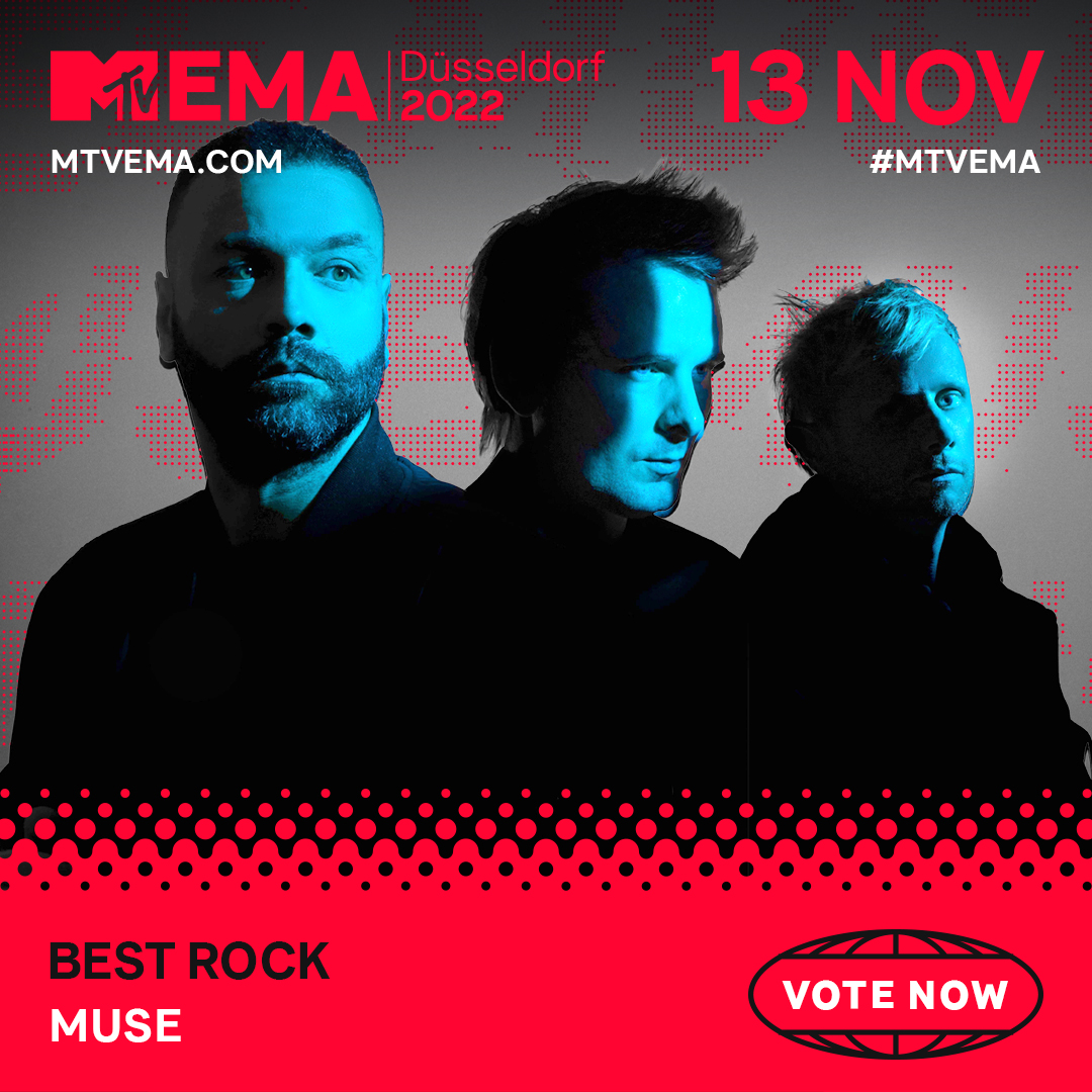 muse's tweet photo. We've been nominated for Best Rock at this year's @mtvema ⚡
Voting is open now: https://t.co/aTF0q22GZi
#MTVEMA https://t.co/tKOu01VAu4