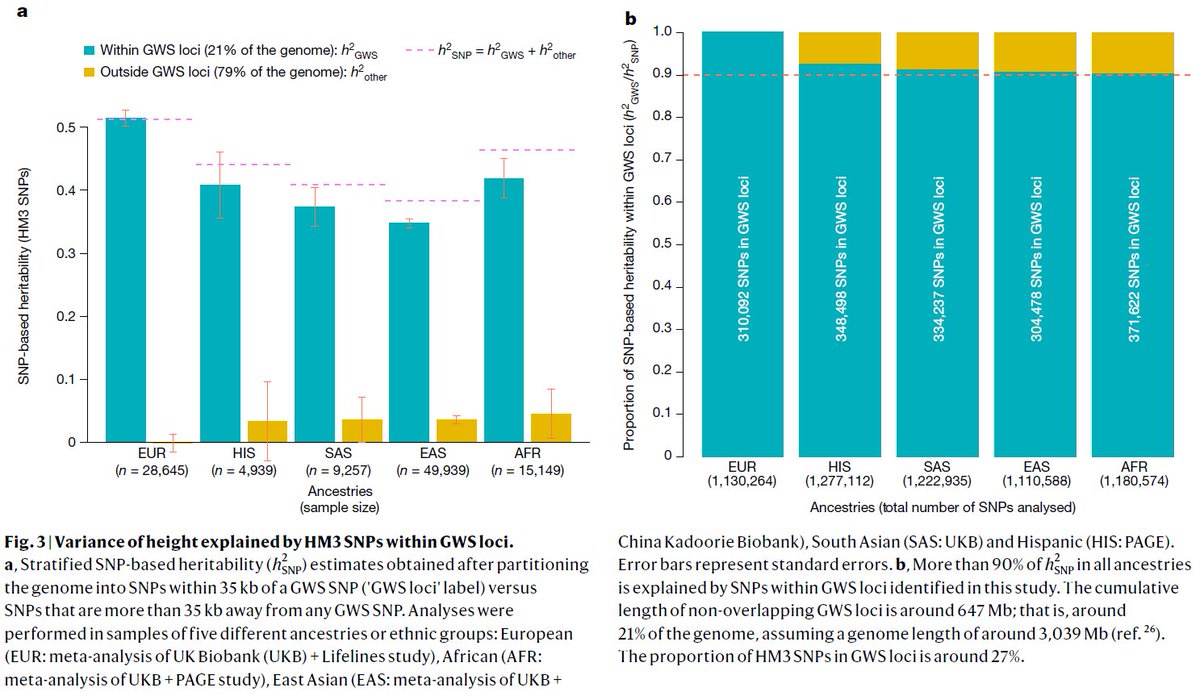 dr_appie's tweet image. A century ago, height helped to reconcile Mendel’s laws with the inheritance of complex traits. Now, @LoicYengo et al made it the first trait to have all its common genetic effects captured, which predict better than the parental average. This is major.

- nature.com/articles/s4158…