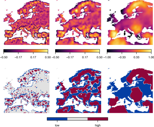 fluryro's tweet photo. Are you interested in identifying features in spatial data w/#RStats? Then our (joint w/@ReinhardFurrer ) work https://t.co/UjGYuIstnJ is something for you! Here applied to monthly mean diurnal ranges of climate scenarios for 2081-2100, showing scale-dependent hot/cold-spots https://t.co/fCGGNGYXFC