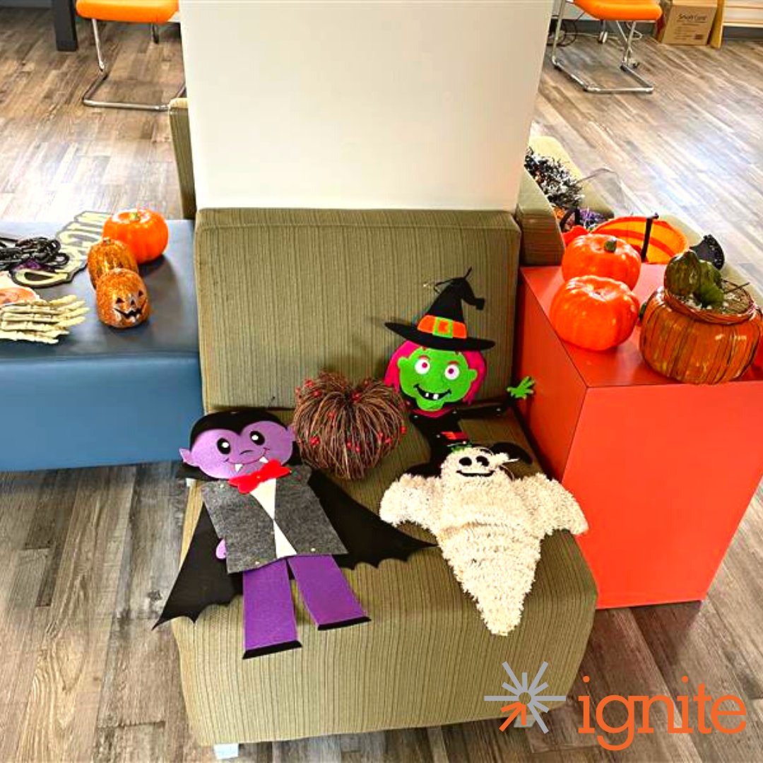 ignite_promise's tweet photo. It’s looking mighty spooky around the Hub, thanks to some amazing volunteers from @VizientInc that came out yesterday to help us decorate and get in the Halloween spirit. Considering the history of the Rosenwald, let’s hope no other spirits are around! 👻 #IgniteChicago https://t.co/EsWerChrNC