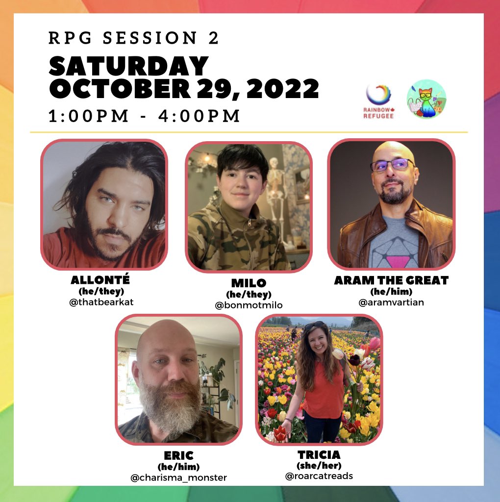 <a href="/thatbearkat/">ThatBearKat</a> GMs the 1pm PST D&amp;D session ""To Live or to Dine"" with <a href="/bonmotmilo/">Milo Draws a Story</a> <a href="/aramvartian/">Aram</a> <a href="/roarcatreads/">Roar Cat Reads</a> and @charisma_monster.  Follow the thread to see what magic items you can buy for a participant to help them stay alive, and donate during the stream to cause chaos!