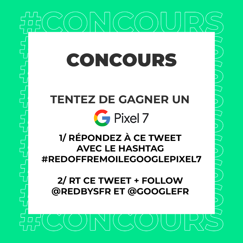 REDbySFR's tweet photo. [#CONCOURS] Le Google Pixel 7 est à gagner ! 🎁

Pour tenter de repartir avec : 
1/ Répondez à ce tweet avec le hashtag #REDOffreMoiLeGooglePixel7
2/ RT ce tweet + Follow @redbysfr et @googlefr

Fin du jeu et tirage au sort le 20/10 à 16h !