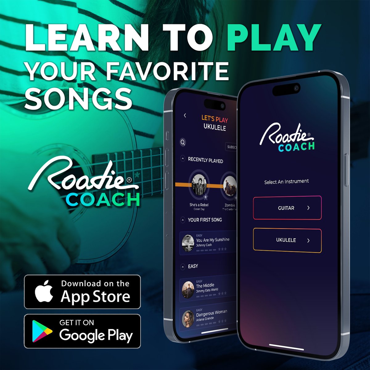 RoadieOfficial's tweet photo. Big news people! We've added a whole list of new #songs to the #RoadieCoach app and now, #Android users can also down and start learning how to play. Let's go! 
#AppStore #GooglePlay #learnguitar #learnukulele #downloadnow https://t.co/V1Y4F4pNZG