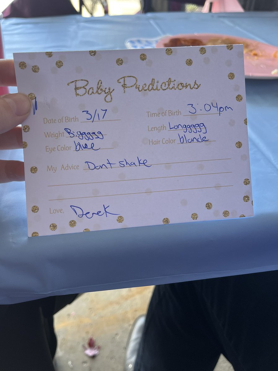 EmilySpaghemily's tweet photo. derek and i went to a ~gender reveal party~ and this was the prediction card he filled out https://t.co/vEN8gqHNzb