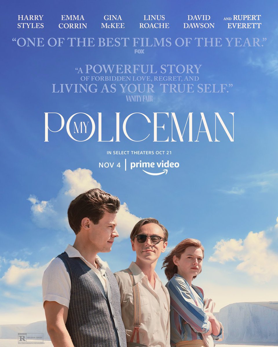 hsdaily's tweet photo. New #MyPoliceman poster starring Harry Styles, Emma Corrin and David Dawson.

In select theaters October 21 and streaming on @PrimeVideo November 4 🍿 https://t.co/Kicomac8yX
