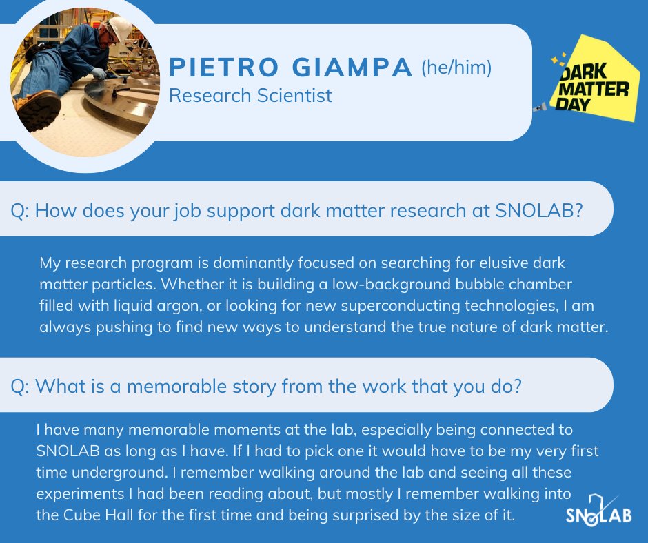 SNOLABscience's tweet photo. Meet @PietroGiampa! For the month of October, we will be featuring some of the people making dark matter research at SNOLAB possible.
#DarkMatterDay #DarkMatterDay2022 #DMD2022
#SNOLABWorkWithMeWednesday https://t.co/5KR0LqeJNO