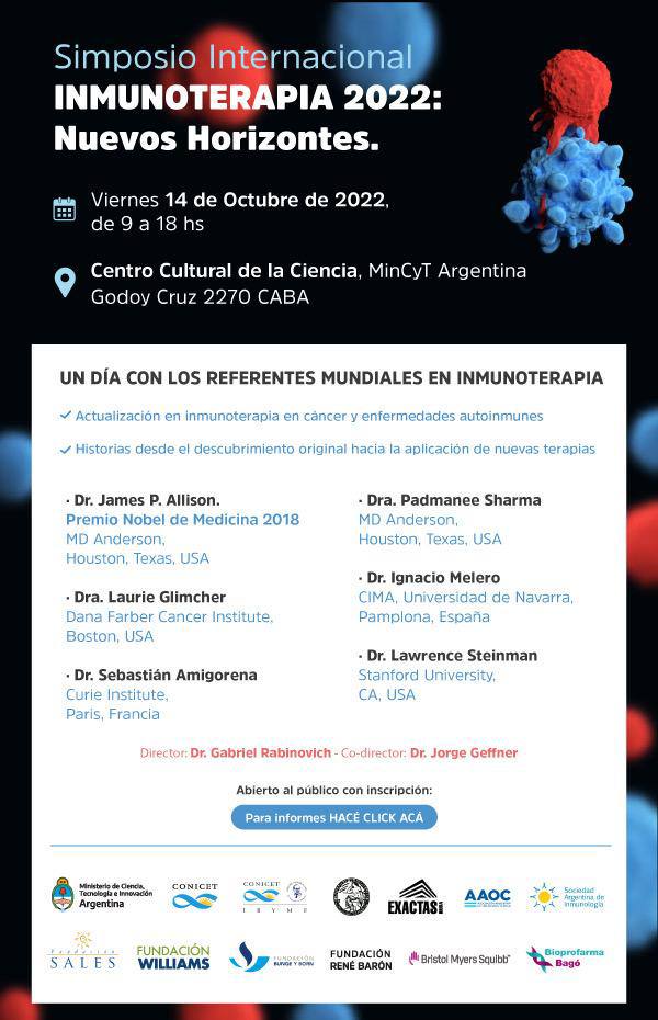 🔵El Simposio Internacional Inmunoterapia 2022: Nuevos Horizontes se realizará en el <a href="/ccdelaciencia/">Centro Cultural de la Ciencia</a> el próximo viernes. Se entregarán títulos Doctor Honoris Causa a destacados referentes.
➡Más información en: bit.ly/inmunoterapia2…
