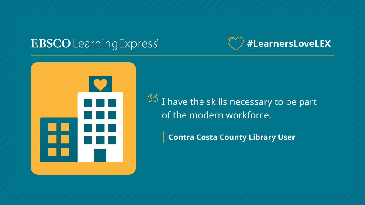 EBSCO's tweet image. Encourage #library patrons to develop their workforce skills using EBSCO LearningExpress. #LearnersLoveLEX #EBSCOLEX ebsco.is/3VaWDqP