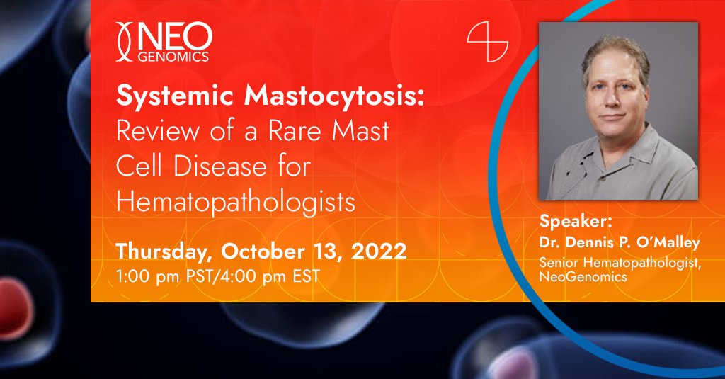 NeoGenomics's tweet photo. Join us tomorrow, Thursday, October 13th, for a presentation titled 'Systemic Mastocytosis: Review of A Rare Mast Cell Disease for Hematopathologists.'
#Webinar #Hematopathologists #NeoGenomics https://t.co/cIsl0bCt9z