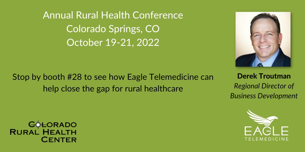 Are you attending the Colorado Rural Health Care Conference? Be sure and talk with Derek Troutman of #EagleTelemedicine on how #telemedicine can help rural areas obtain access to care and expand quality healthcare to all. #ruralhealthcare #CRHC hubs.la/Q01py5qm0
