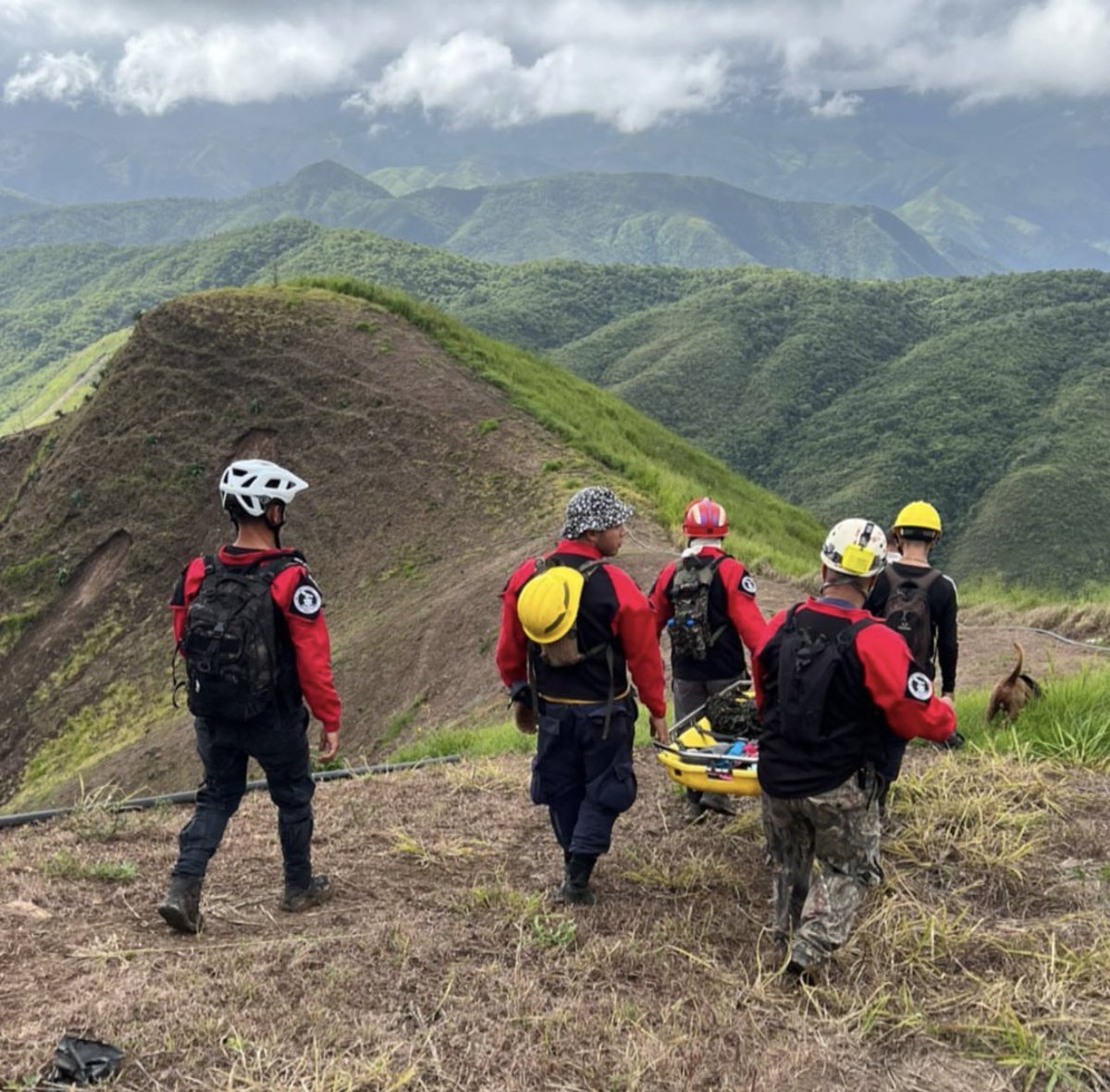ErikaOSanoja's tweet photo. ATENCIÓN | El grupo 1 del Comando Nacional de Operaciones de Rescate, (CÓNDOR), Protección Civil Guaicaipuro, Inparques y FANB rescataron ayer a 3 abuelos que habían quedado incomunicados por las lluvias, en una zona conocida como Quebrada Seca, a 8 kilómetros de #LasTejerías. https://t.co/VnddwzLFsM