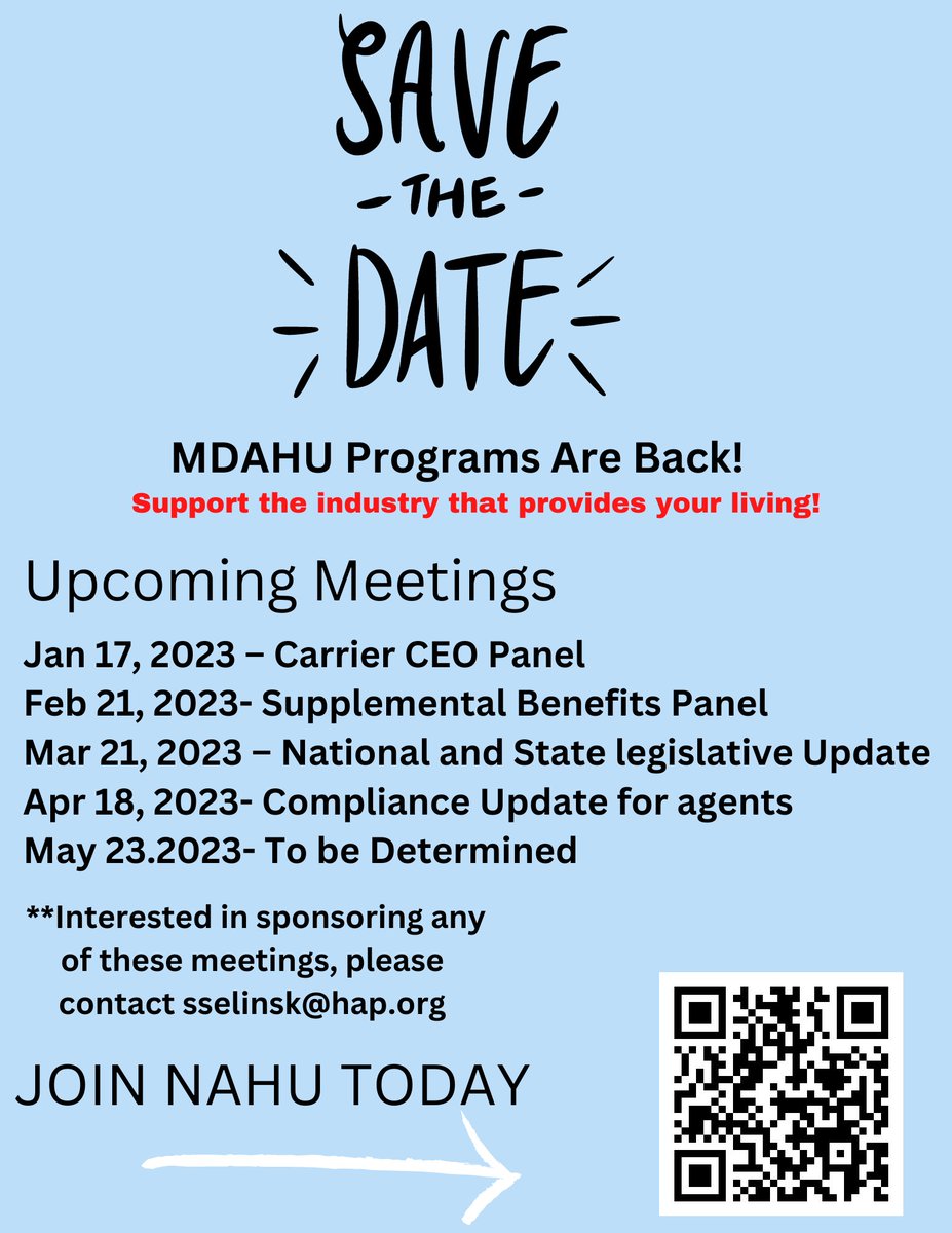 MDAHU313's tweet photo. MDAHU Programs Are Back - add these dates to your calendar! We look forward to seeing you. https://t.co/58VOt64Rf3