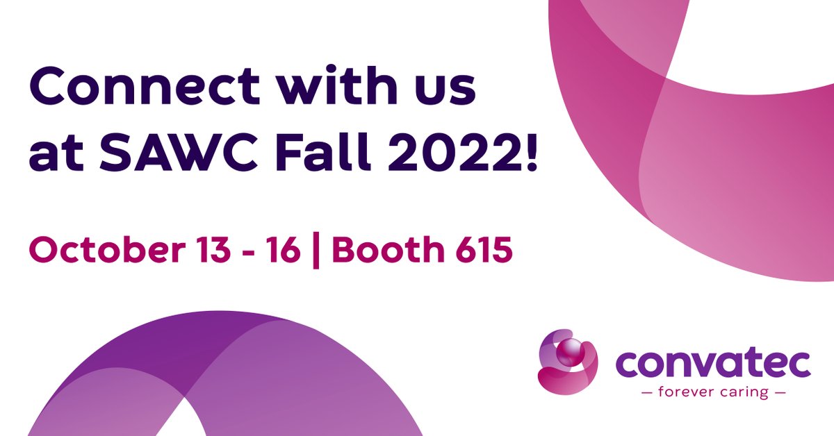 ConvatecWoundUS's tweet photo. Are you attending #SAWCFall? Visit the Convatec booth (615) to learn more about our Advanced Wound Care portfolio. Not attending? Visit https://t.co/XnX3Ktf1k7 to discover how we improve the lives we touch #ForeverCaring #woundcare https://t.co/QzTAoh5CCQ