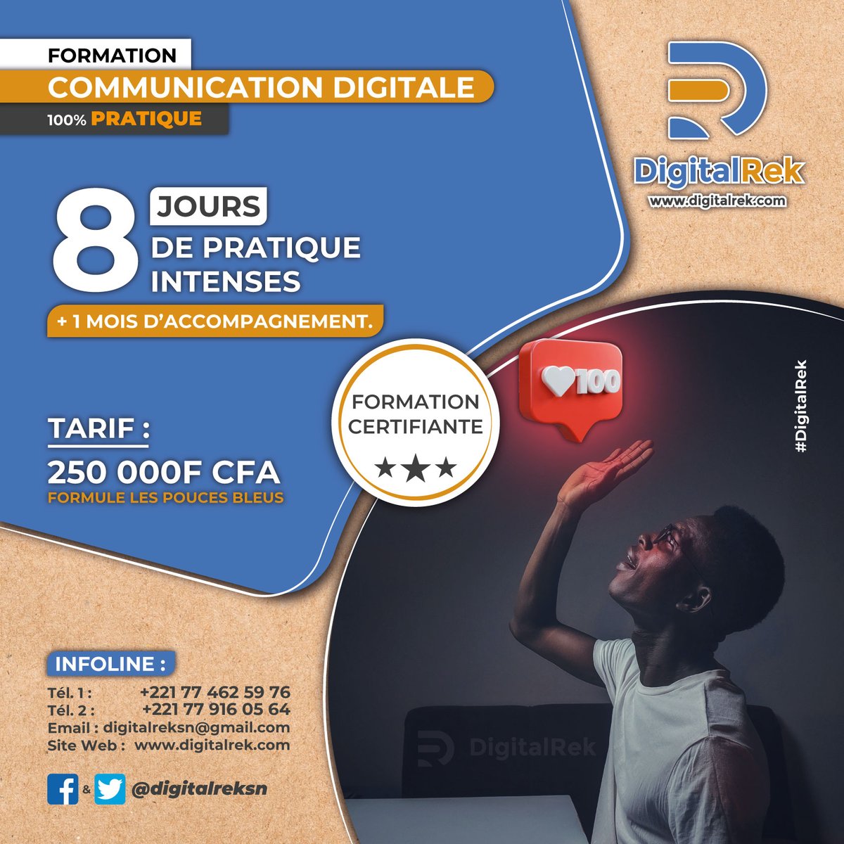 #DigitalRek, formation pratique en communication digitale. Du 24 au 31 octobre 2022 à Dakar. 

Inscrivez-vous sur bit.ly/3EBfXre 

<a href="/digitalreksn/">Digital Rek</a> #Kebetu
