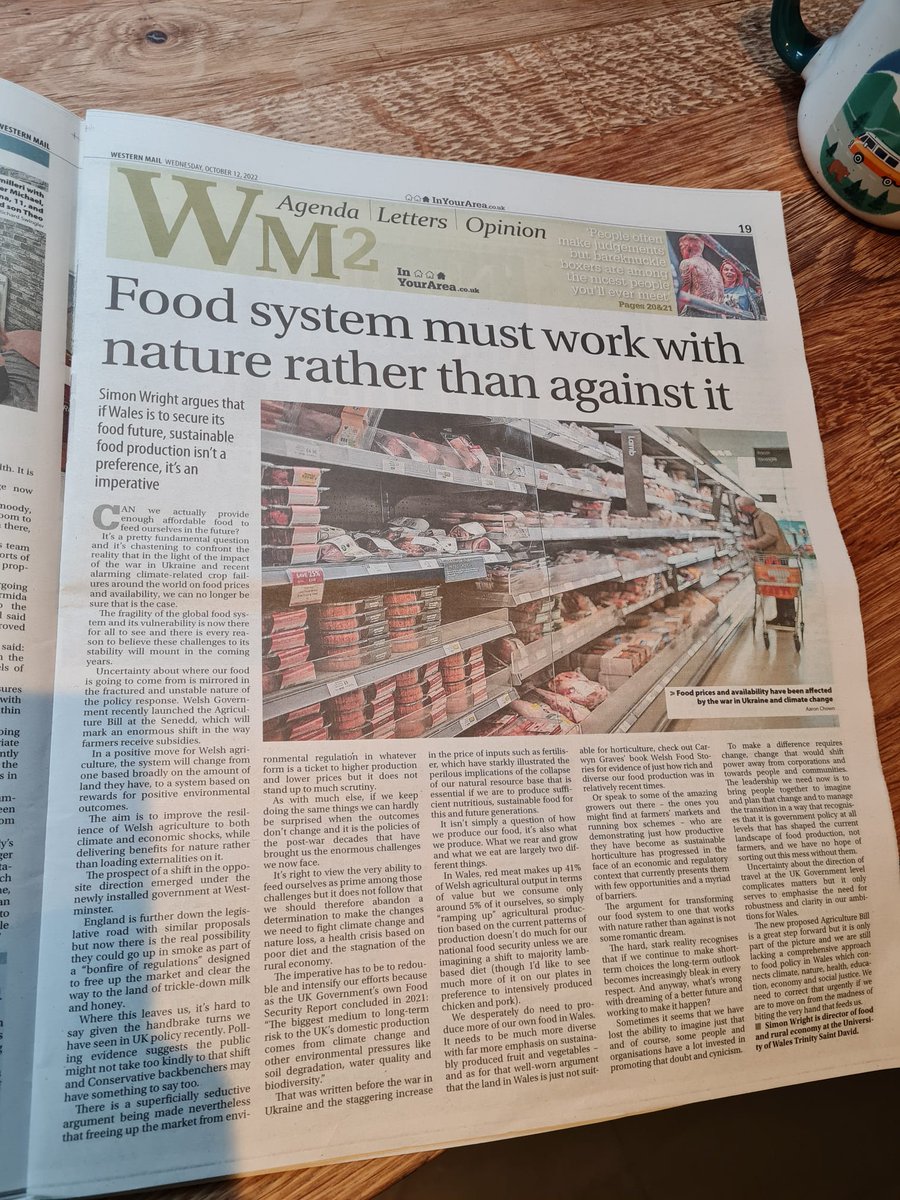 Great think piece by <a href="/WrightsFood/">Wright’s</a> in newspaper today. Outlines why the narrative pitting food security against environmental improvements to the farming system is a false one. And the current opportunity for Wales to create a food system fit for future generations #agribillwales