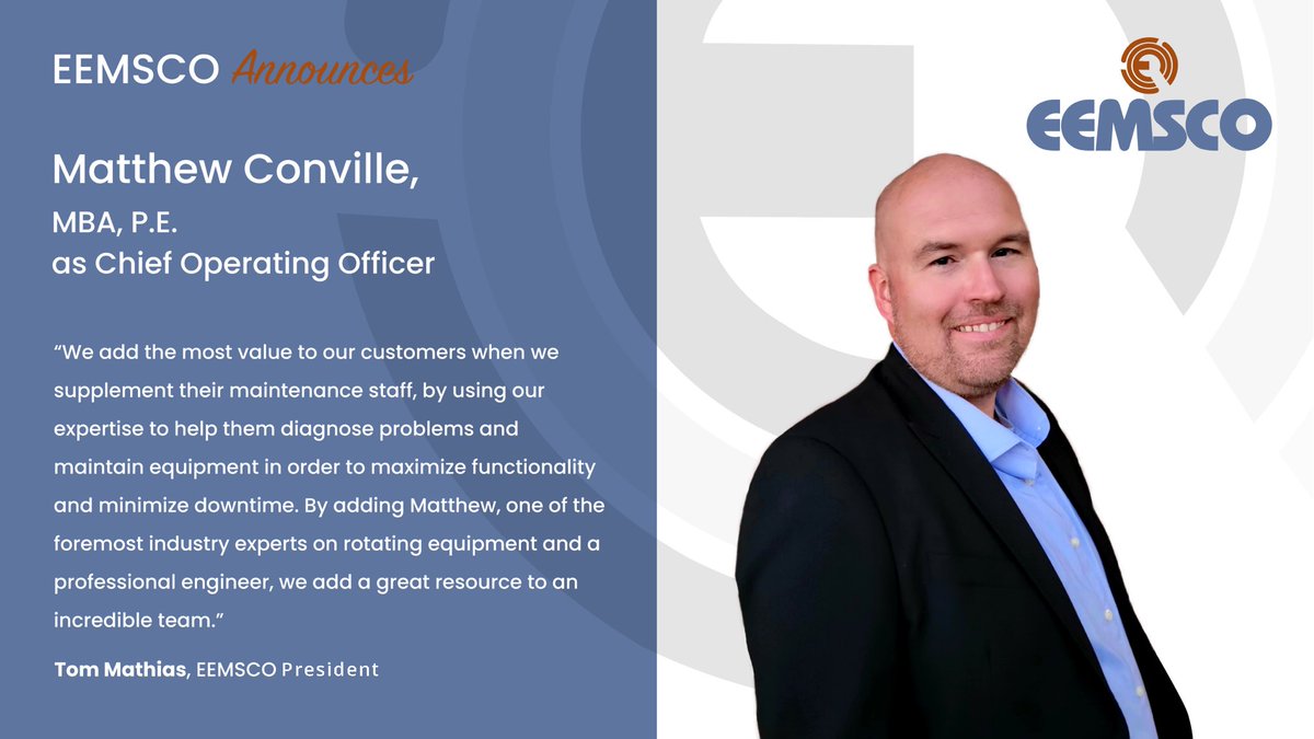 EEMSCO's tweet image. Matthew is an industry expert who brings over 15 years experience in the electro-mechanical industry. His background, leadership, and specific training as it relates to our core customers is an exciting asset. Learn more about EEMSCO and our new COO at eemsco.com