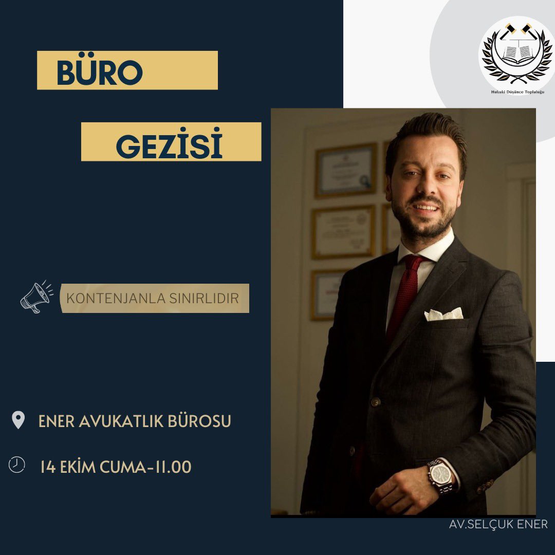 Bu dönemin ilk büro gezisinde Ener Avukatlık Bürosu’nu ziyaret ediyoruz. Kontenjanla sınırlı olup katılım yalnızca ekip üyelerine açıktır. Formu dolduran ilk 8 kişi alınacaktır. 

docs.google.com/forms/d/e/1FAI…