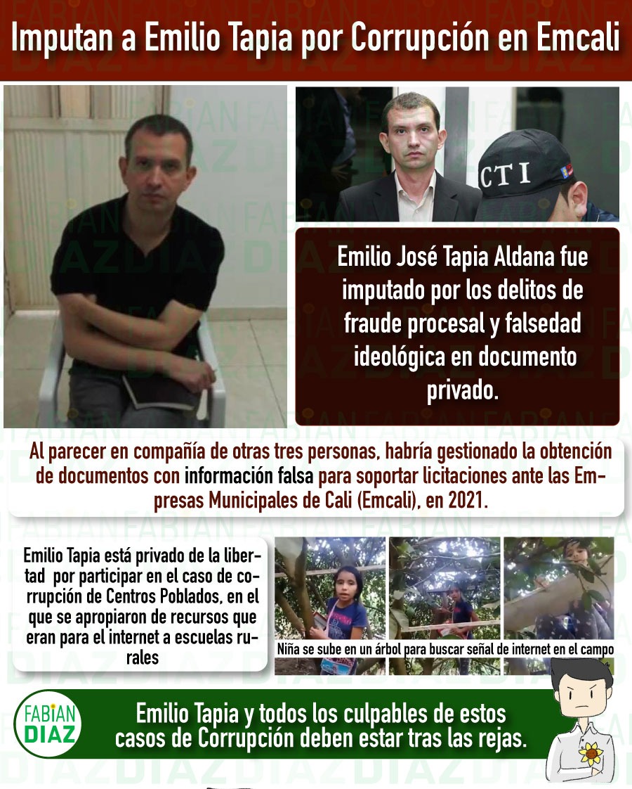 FabianDiazPlata's tweet photo. Por caso de Corrupción en Emcali, #imputan a Emilio Tapia, contratista Condenado por el Carrusel de la contratación en Bogotá y vinculado con el caso de Corrupción de Centros Poblados. https://t.co/fpByIfnSmH