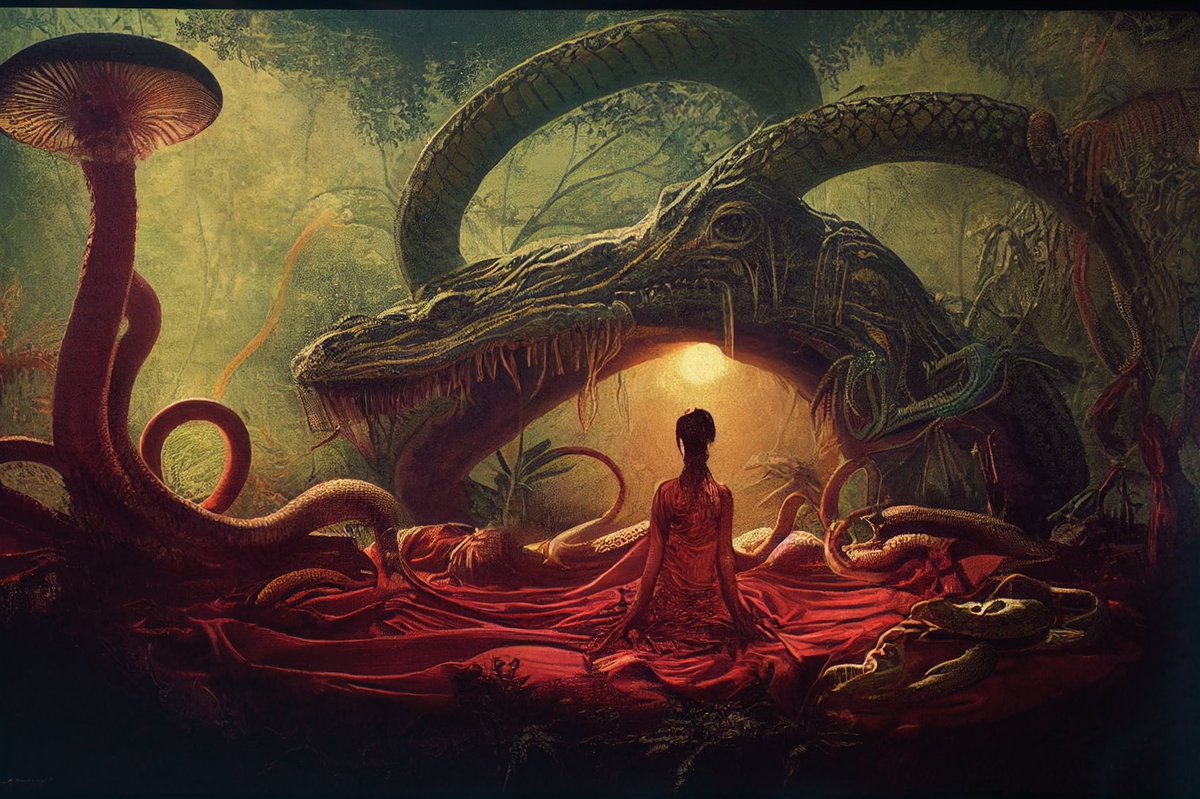 prehistoric vibes. 

its been a fun new challenge to explore the creativity in my head and see what i can feed AI and what AI can feed back to me. im enjoying this new medium. and learning alot as i go. 

#midjourneyAi #midjourney #AIArtworks