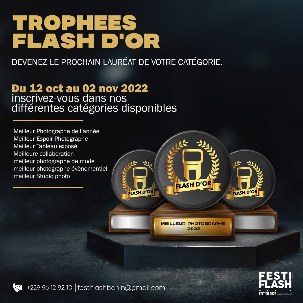 FestiFlash's tweet photo. 🚨Ça y est !!!🚨

Aujourd'hui, nous lançons officiellement les inscriptions de l'édition 2022 des trophées FLASH D'OR😍😍

Depuis 2016, avec les trophées flash d’or, nous faisons reconnaître le bon travail des personnes les plus talentueuses dans notre domaine.📸🥁
Come back https://t.co/uUzAa6tPdk