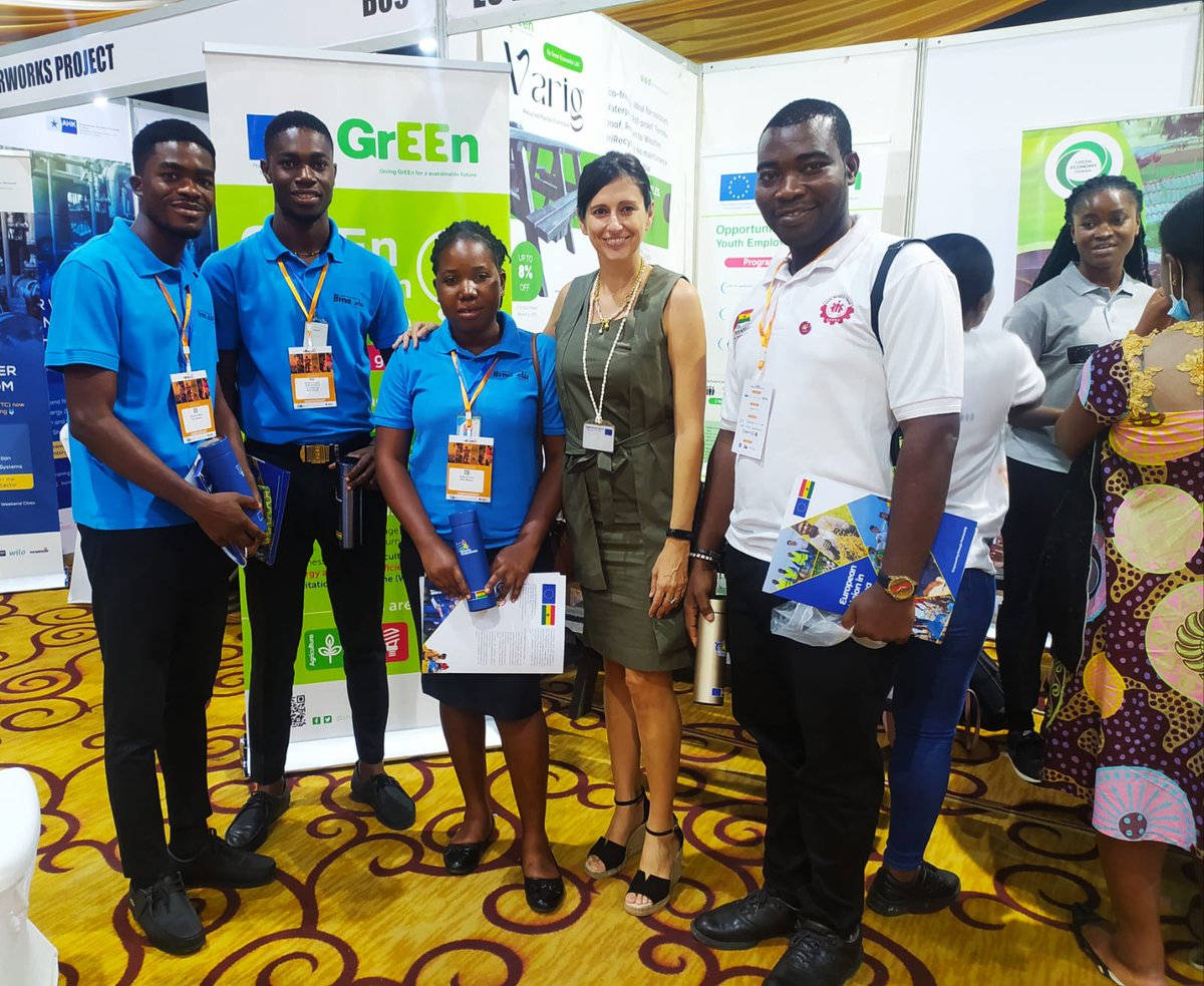 EuropeInGhana's tweet photo. We are at  #Educataghana2022. Visit our booth, learn more about our actions to support skills for #Employability and contribute to #TransformEducation for a faster transition into the #JobMarket ! We also have some limited 🇪🇺 EU souvenirs to give. Come, we are waiting for you! https://t.co/jhE3Cy9POo