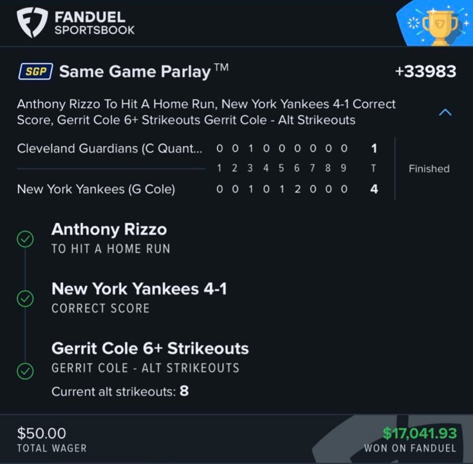 br_betting's tweet photo. $17K SAME GAME PARLAY 🤯

(via @MattKlepper @FDSportsbook) https://t.co/RcXt9pKfxl